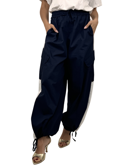 Pantalone Cargo Bicolor Panna e Blu Tensione In
