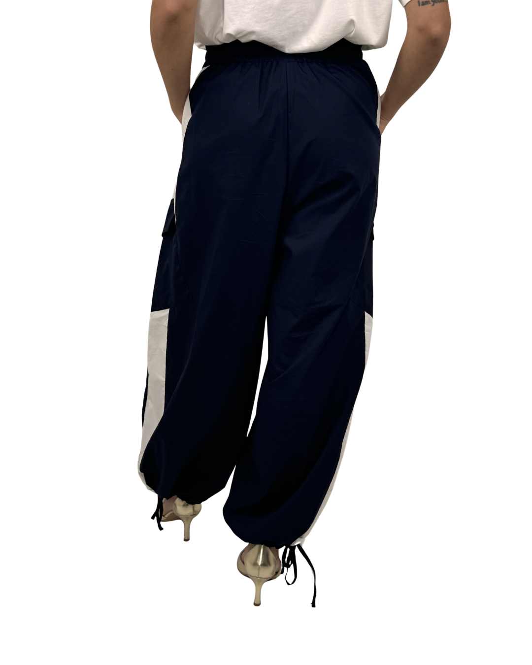 Pantalone Cargo Bicolor Panna e Blu Tensione In