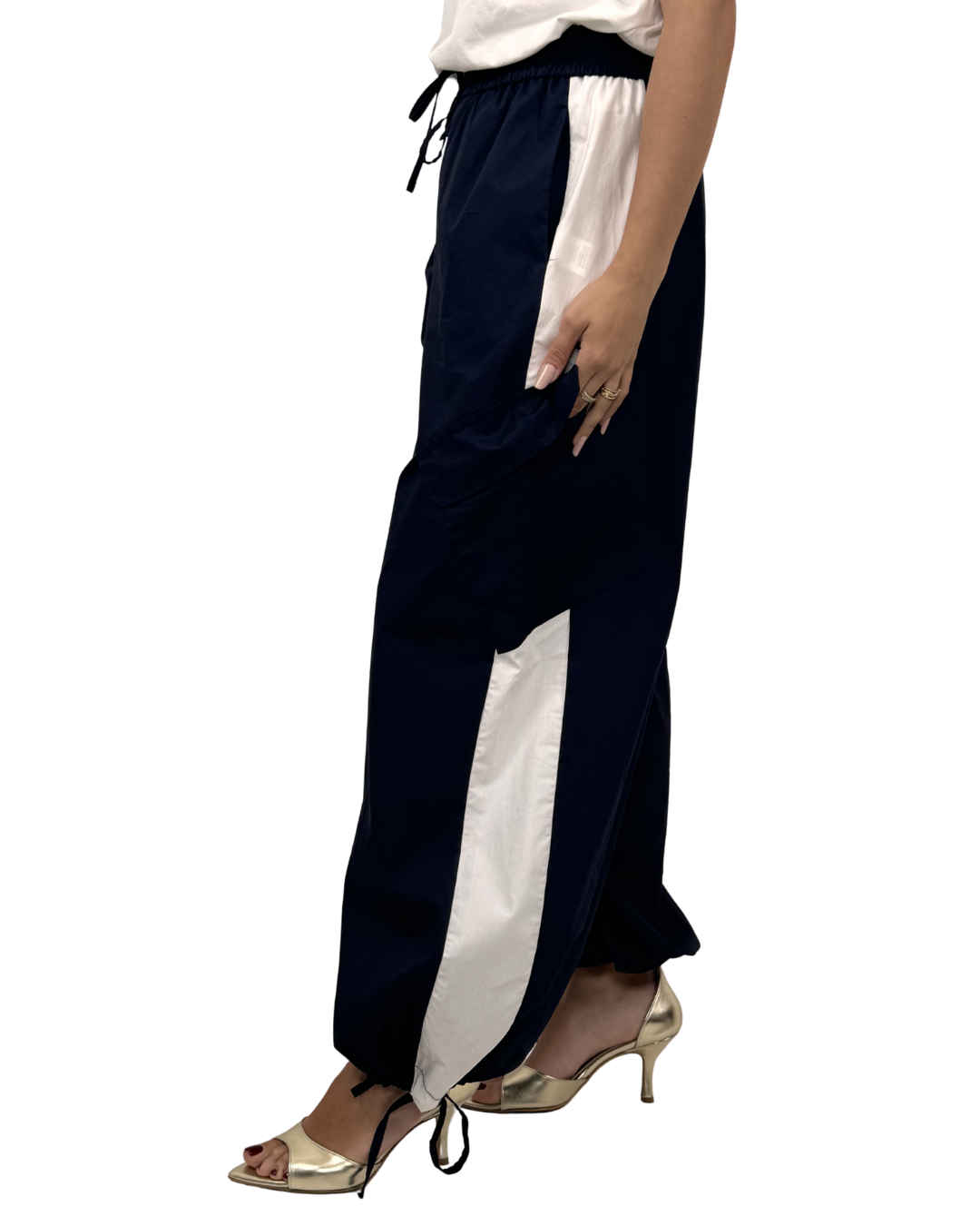Pantalone Cargo Bicolor Panna e Blu Tensione In